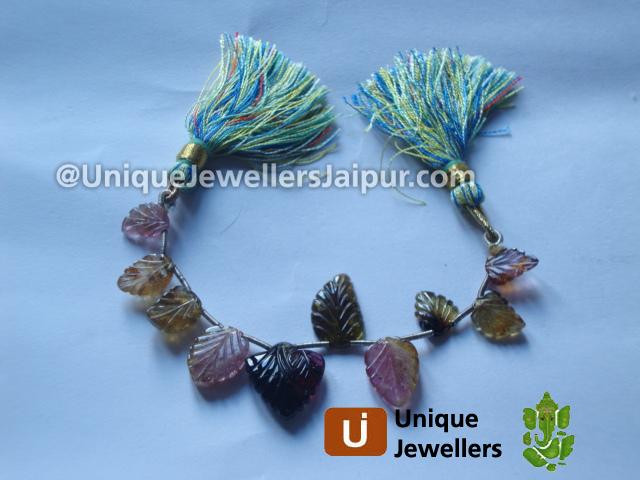 Multi Tourmaline Carved Leaf  Beads